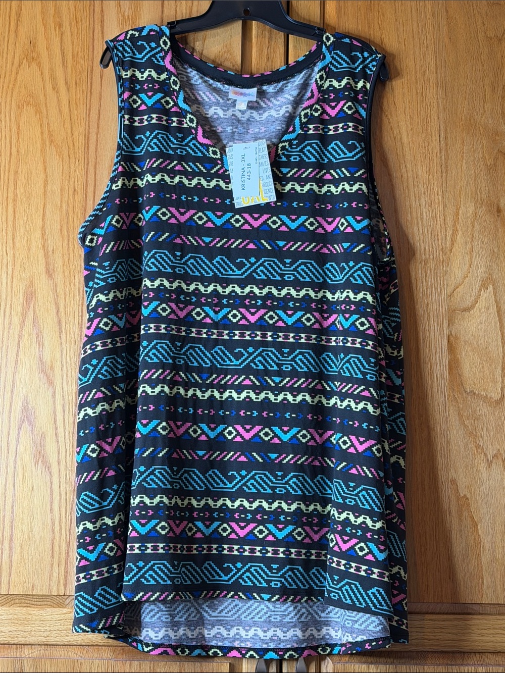 3x LuLaRoe Black Tank Top with Teal, Pink & Yellow Print NWT